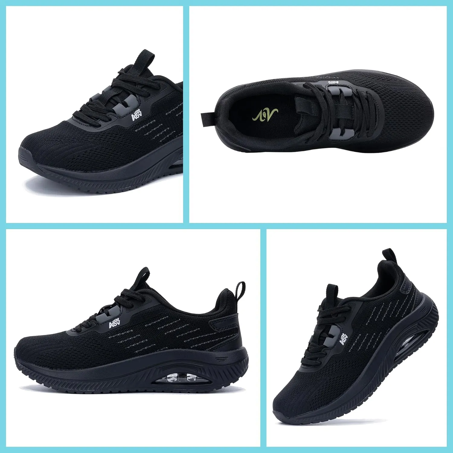 Women's Walking Shoes with Arch Support Orthotic Sneakers for Plantar Fasciitis Heel and Foot Pain Relief Tennis AllBlack Size 8.5