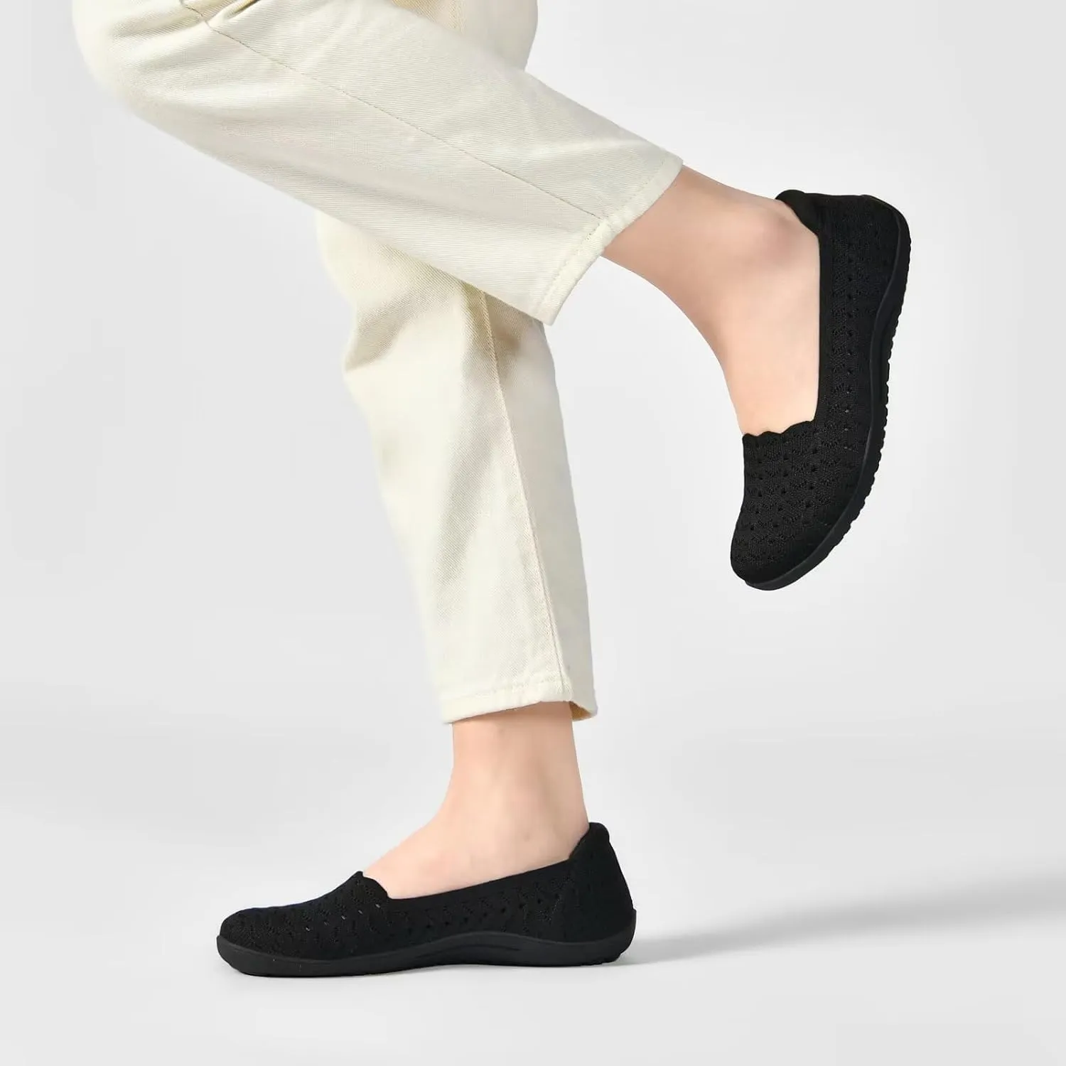 Women's Wide Toe Box Flats Shoes Knit Ballet Flat Slip-on Dress Walking Comfort Shoes
