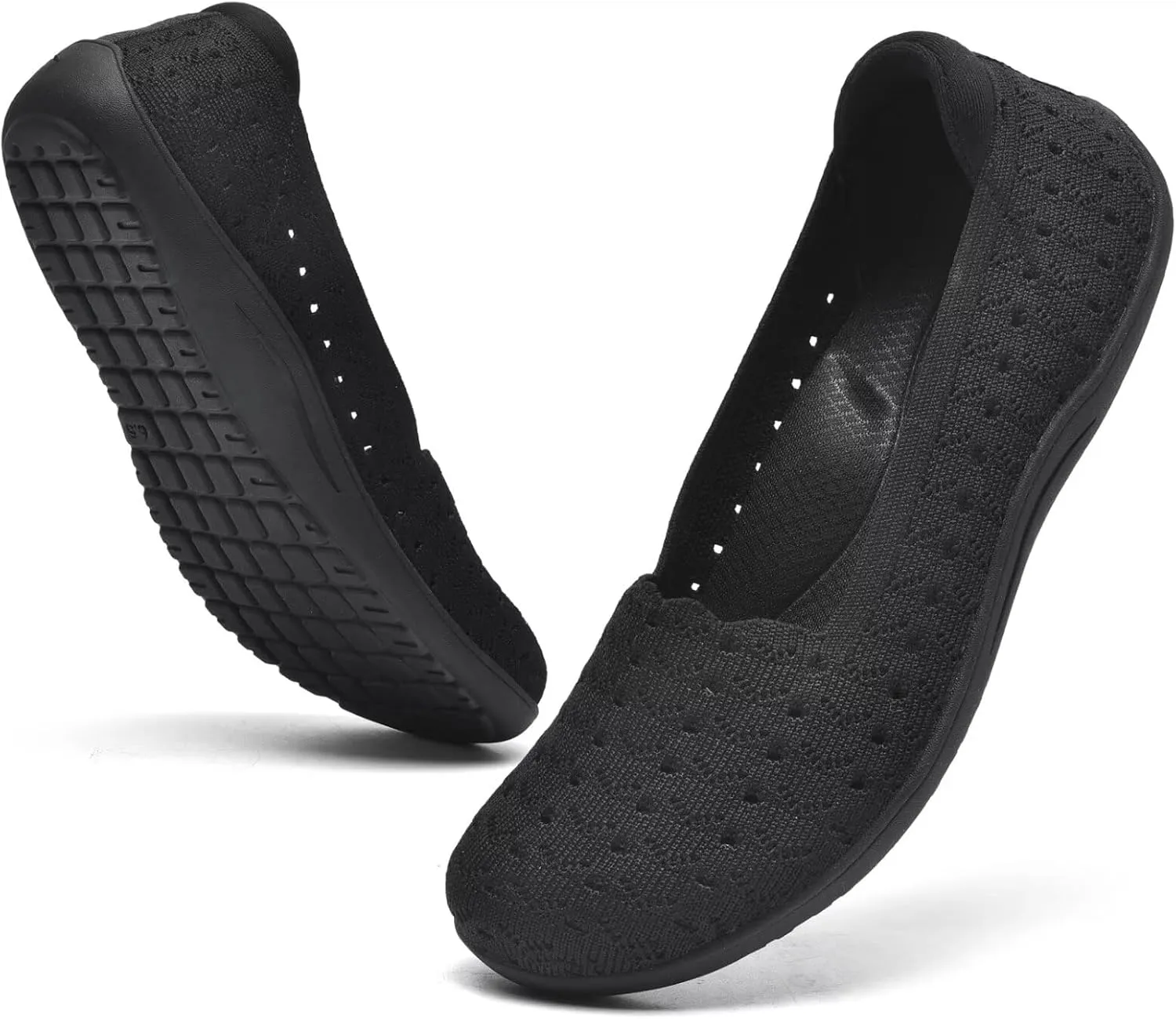 Women's Wide Toe Box Flats Shoes Knit Ballet Flat Slip-on Dress Walking Comfort Shoes