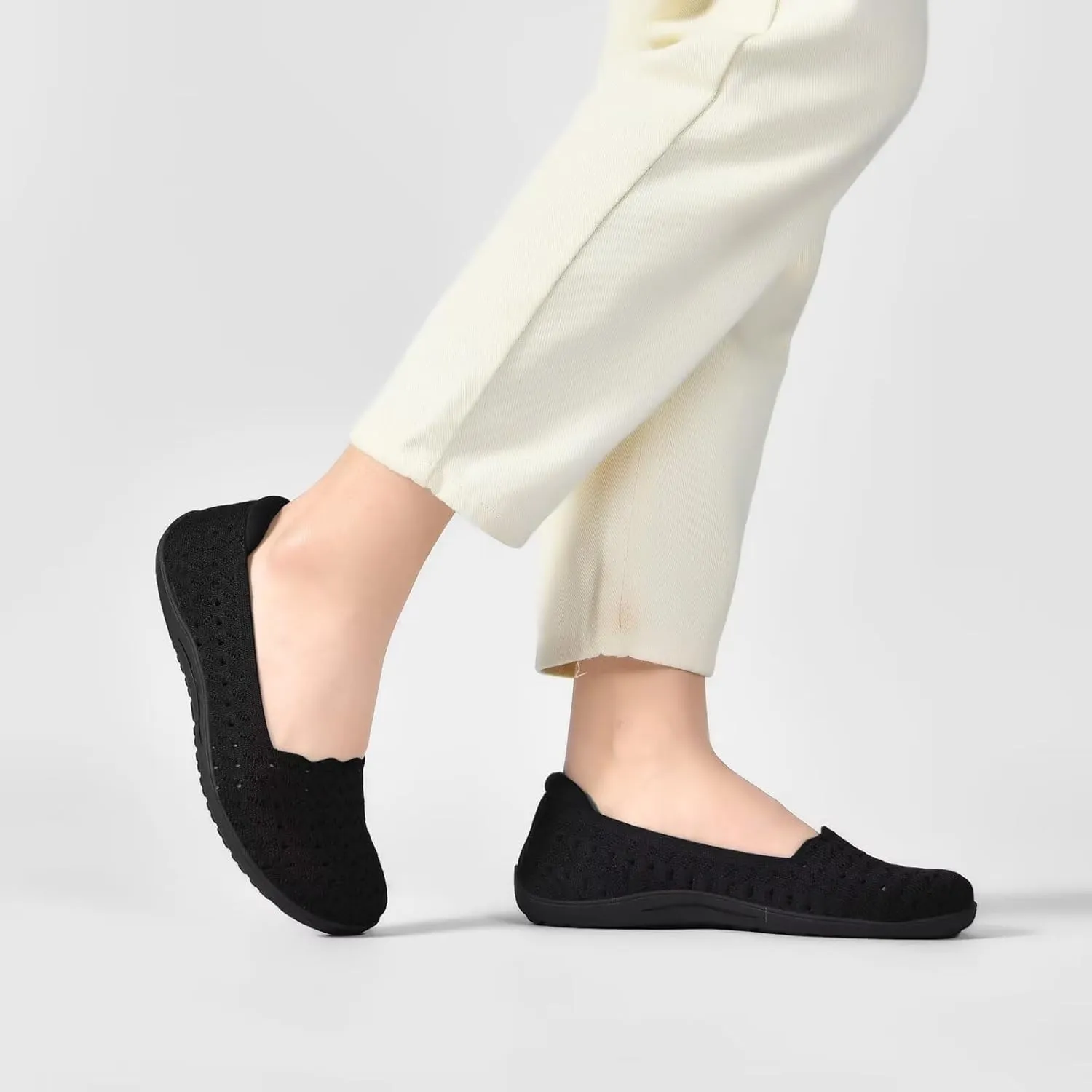 Women's Wide Toe Box Flats Shoes Knit Ballet Flat Slip-on Dress Walking Comfort Shoes