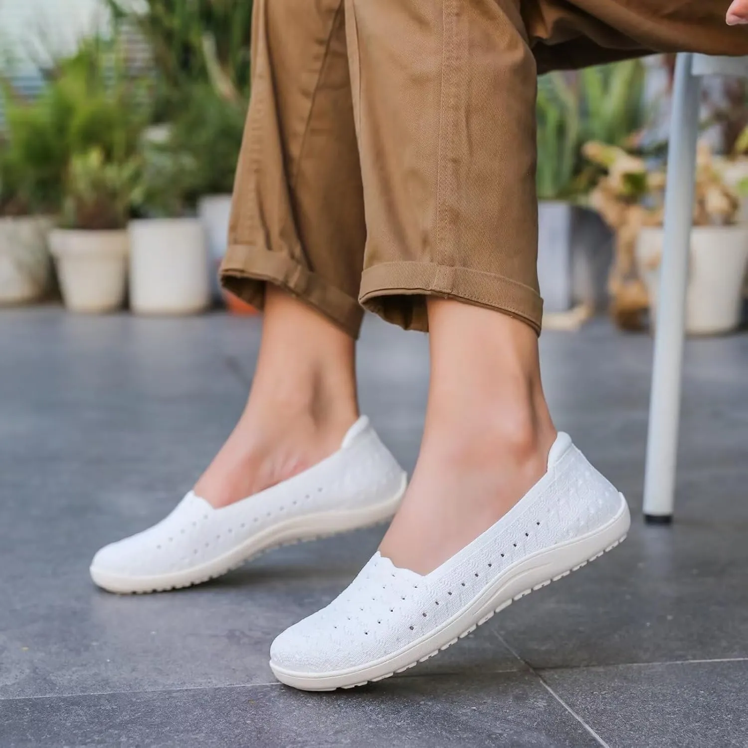 Women's Wide Toe Box Flats Shoes Knit Ballet Flat Slip-on Dress Walking Comfort Shoes