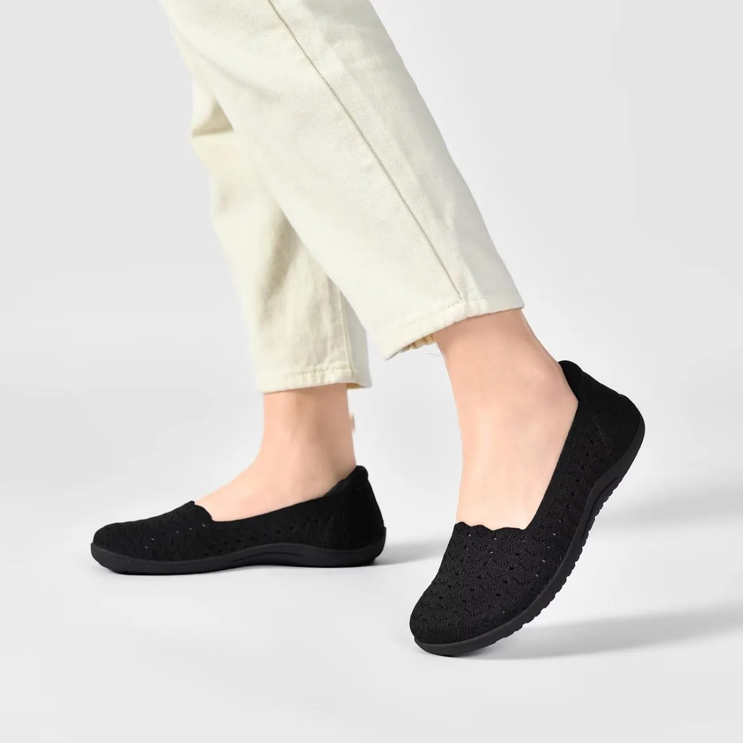 Women's Wide Toe Box Flats Shoes Knit Ballet Flat Slip-on Dress Walking Comfort Shoes