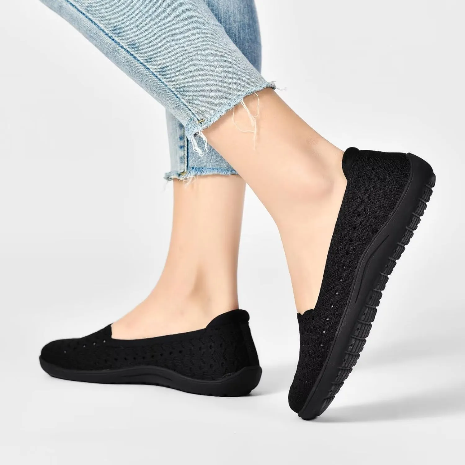 Women's Wide Toe Box Flats Shoes Knit Ballet Flat Slip-on Dress Walking Comfort Shoes