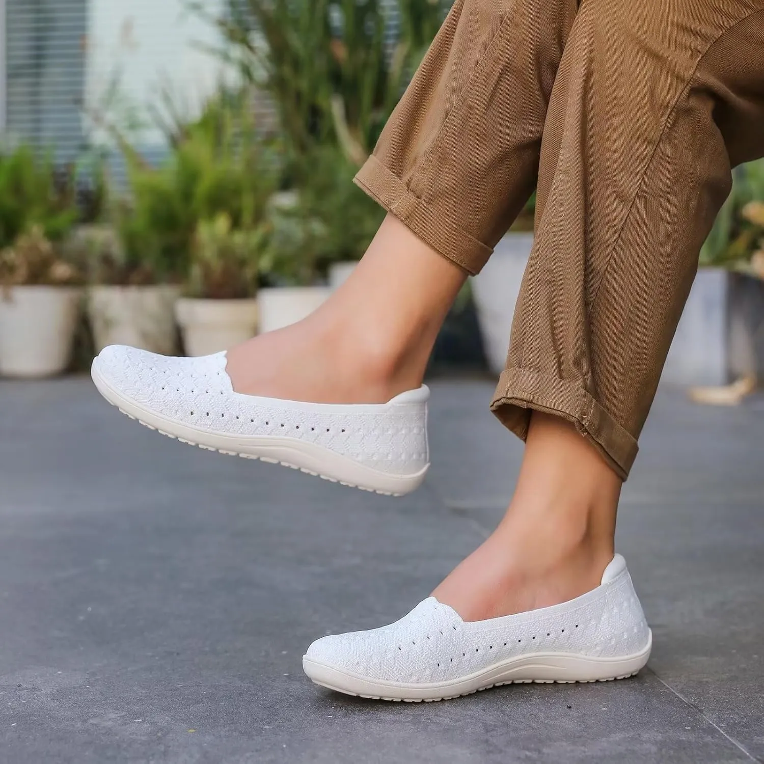 Women's Wide Toe Box Flats Shoes Knit Ballet Flat Slip-on Dress Walking Comfort Shoes