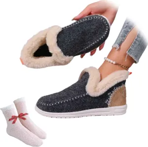 Women's Winter Plush Lined Flat Shoes, Cozy Furry Slip-On Sneakers Warm Plush Lined, Casual Warm Snow Boots for Women (Dark Grey,37)