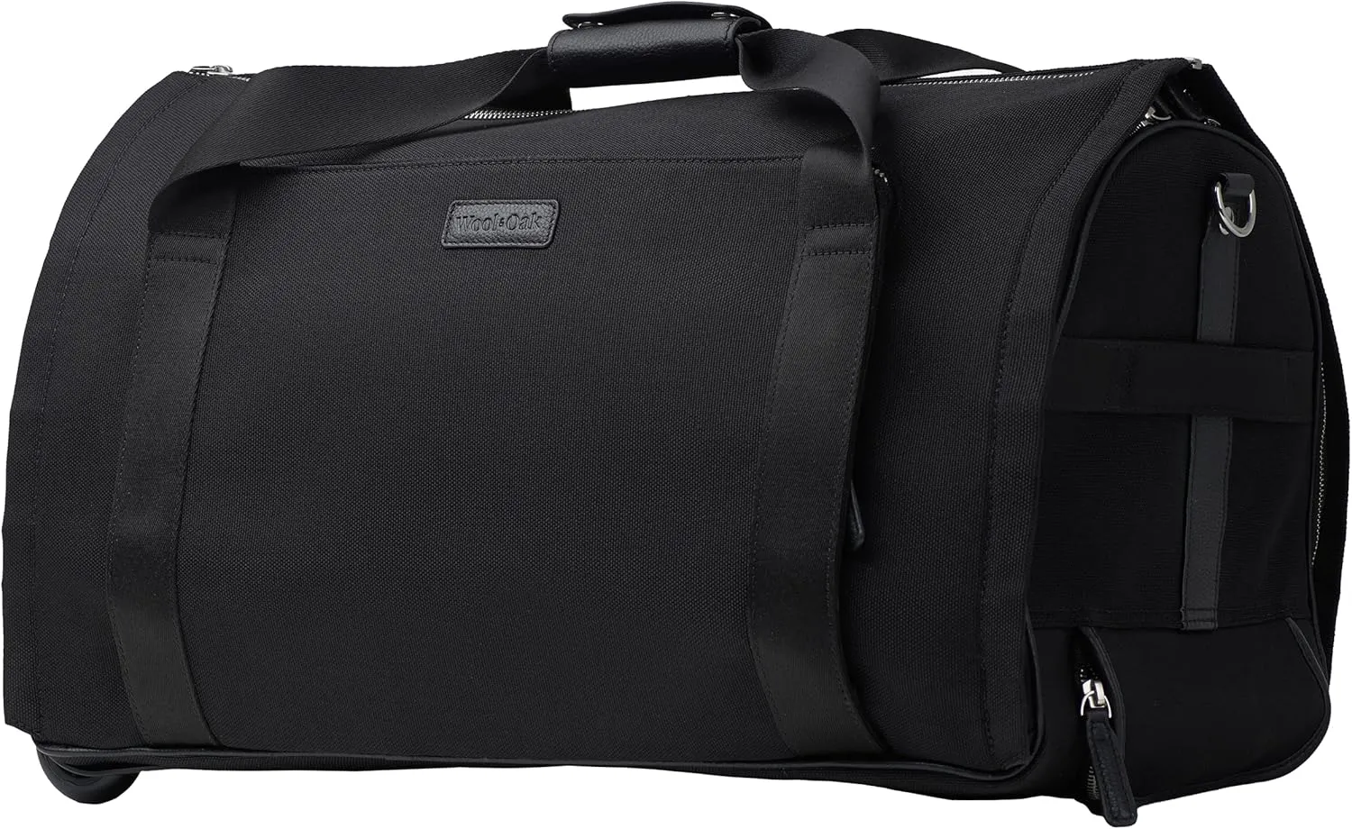 Wool & Oak - NOVA Large Duffle Bag with Wheels - Carry On Garment Duffle Bags for Travel, Overnight, Hospital - Travel Bags for Women & Men with Shoe Compartment & Tech Pocket (Nylon, Black)