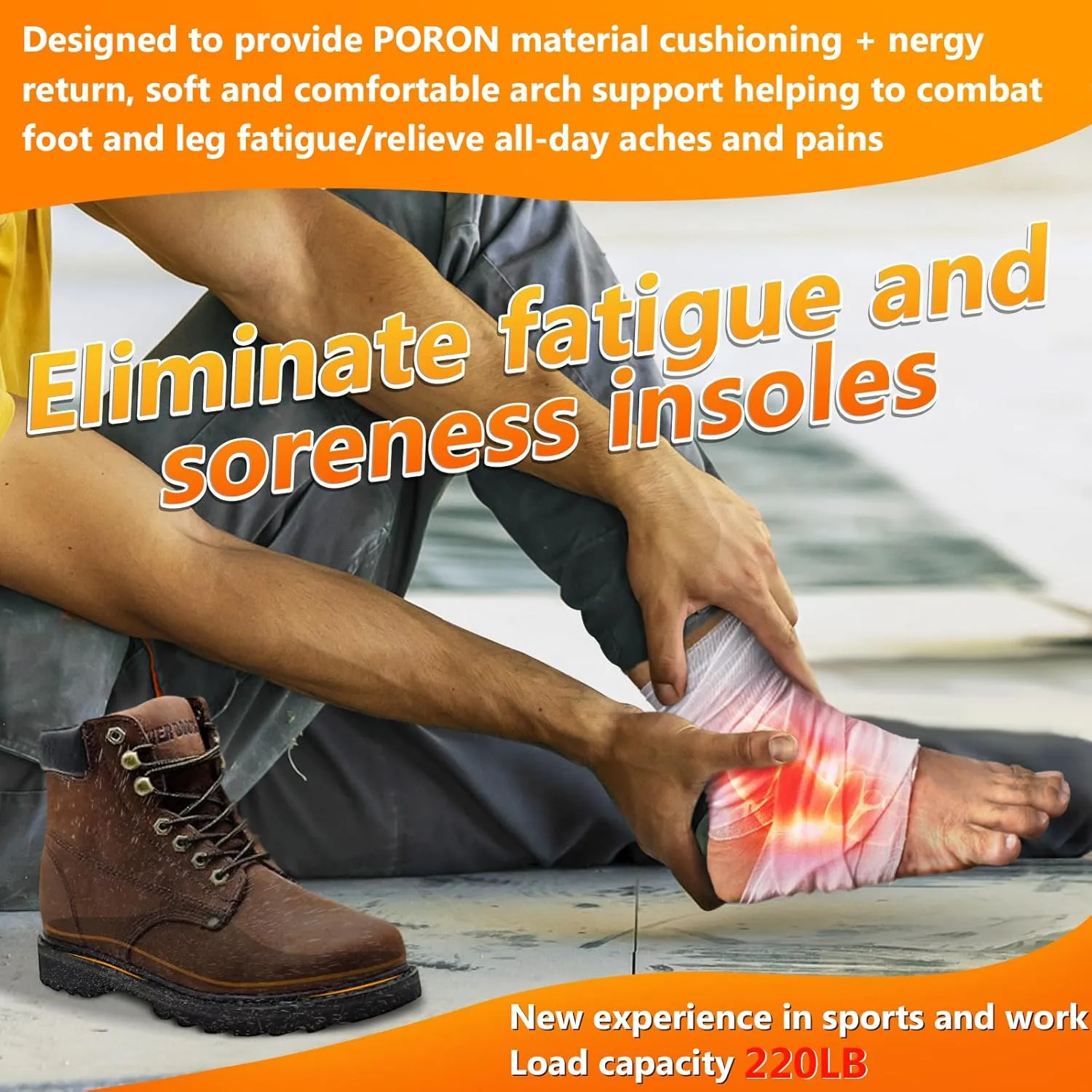 Work Boot Insoles for Standing All Day, High Arch Support Orthotic Shoe Inserts Relief Plantar Fasciitis, Flat Feet, Achilles Tendonitis - Women Men Memory Foam Walk Running Insoles - XL(Men's 11-12)