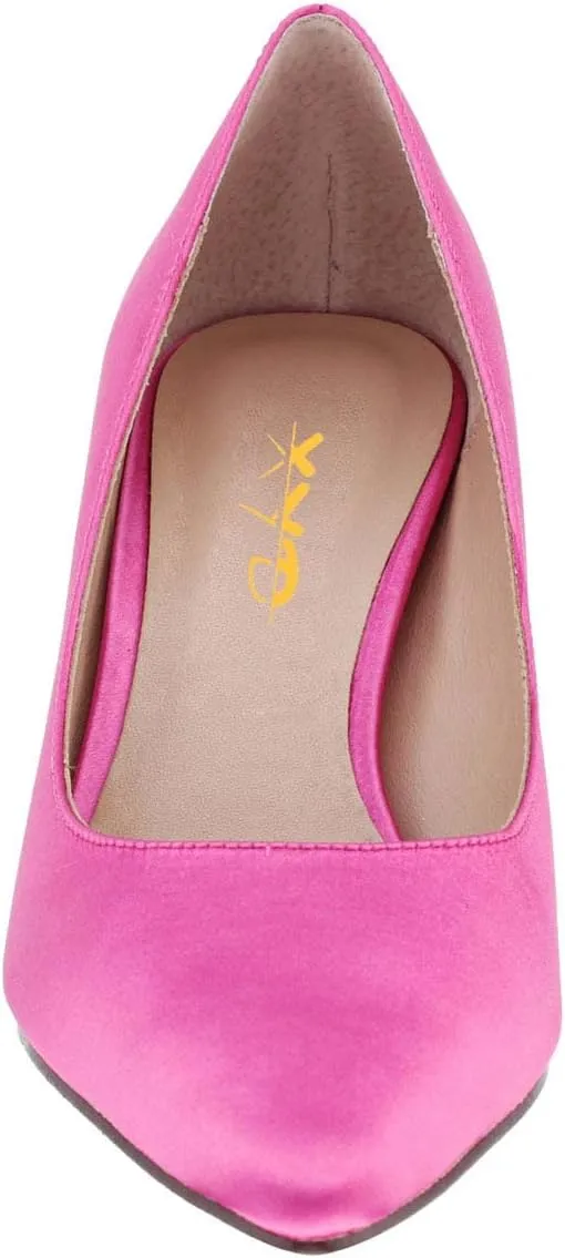 XYD Women Closed Pointy Toe Mid Scallop Shape Heel Pumps Slip On Dressy Cocktail Evening Party Event Shoes