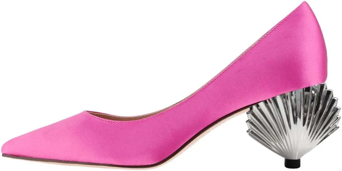 XYD Women Closed Pointy Toe Mid Scallop Shape Heel Pumps Slip On Dressy Cocktail Evening Party Event Shoes