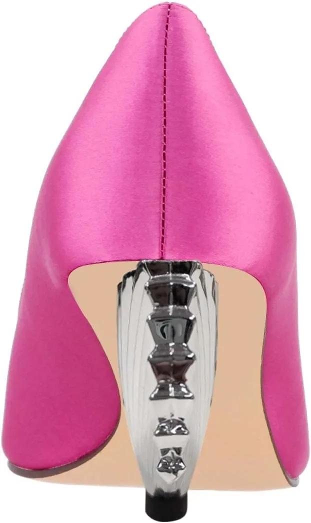 XYD Women Closed Pointy Toe Mid Scallop Shape Heel Pumps Slip On Dressy Cocktail Evening Party Event Shoes