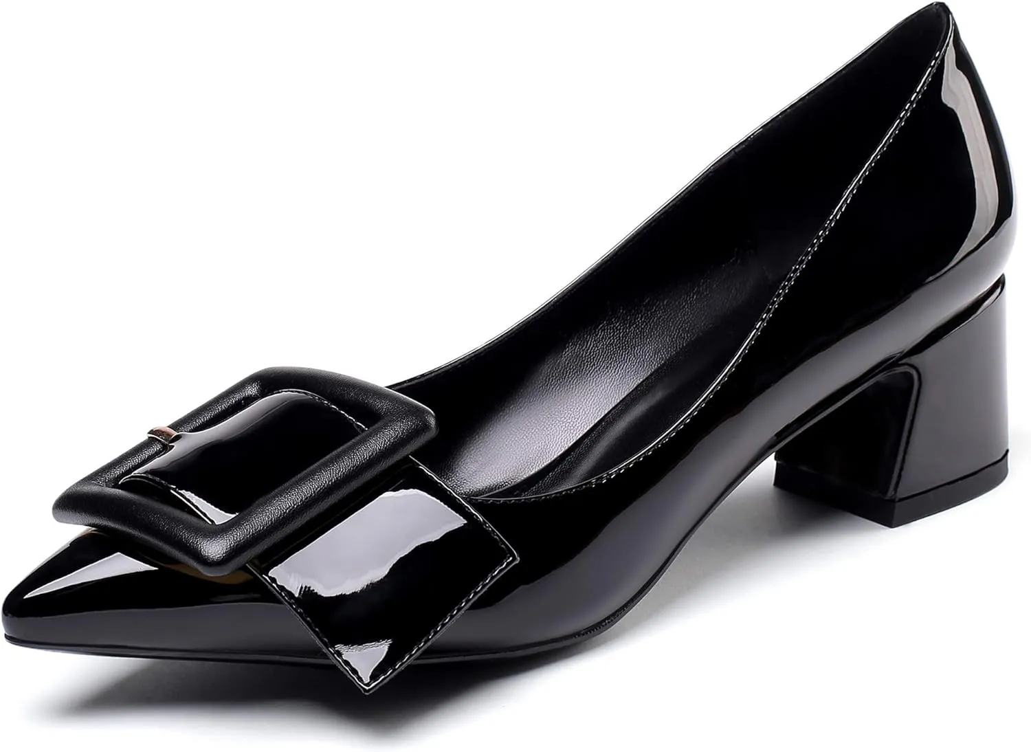 YODEKS Women's Low Block Heels Chunky Heels Slip On Pumps Closed Pointed Toe 2 Inch Dress Bow Loafer Shoes for Wedding Office