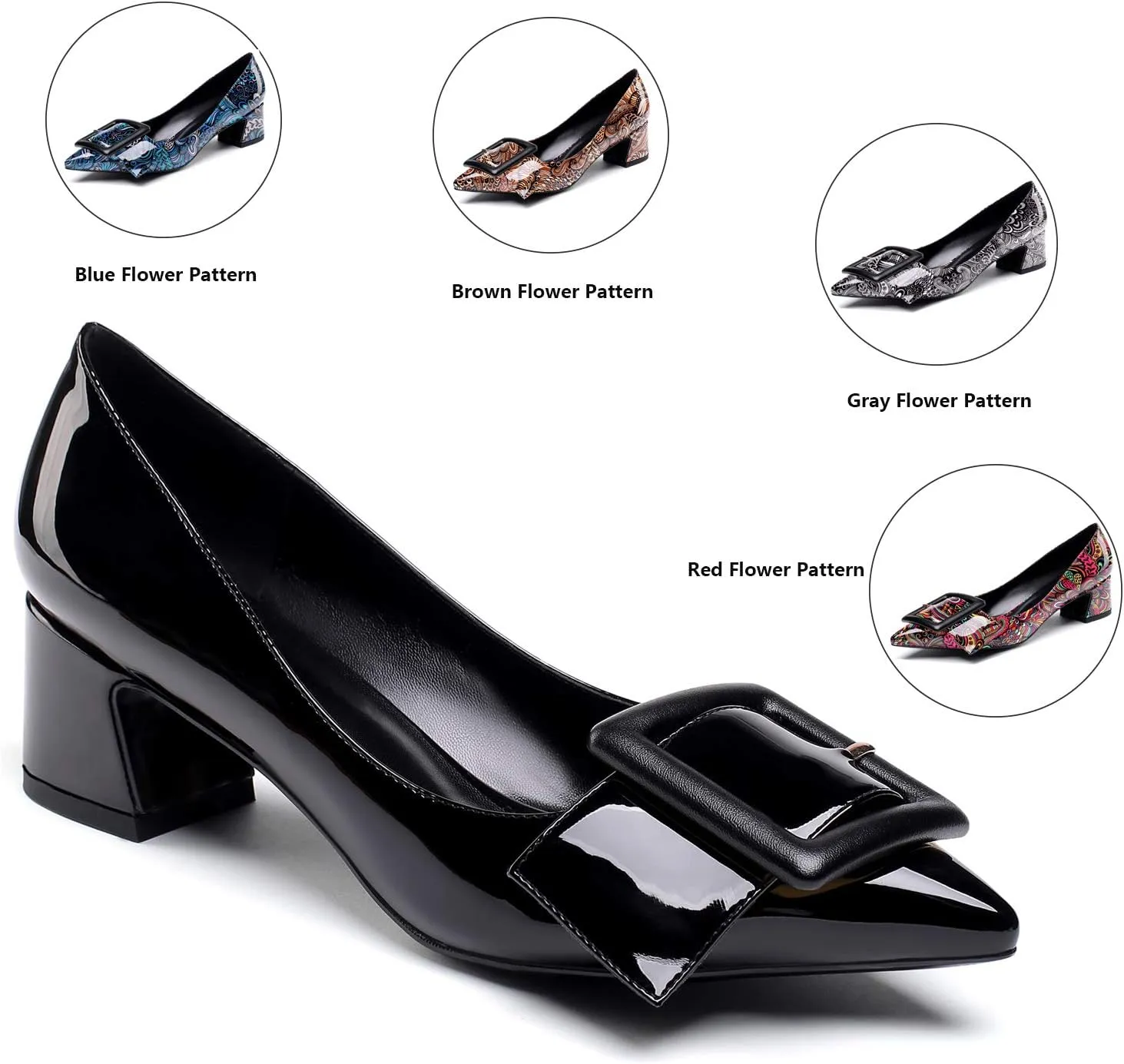 YODEKS Women's Low Block Heels Chunky Heels Slip On Pumps Closed Pointed Toe 2 Inch Dress Bow Loafer Shoes for Wedding Office