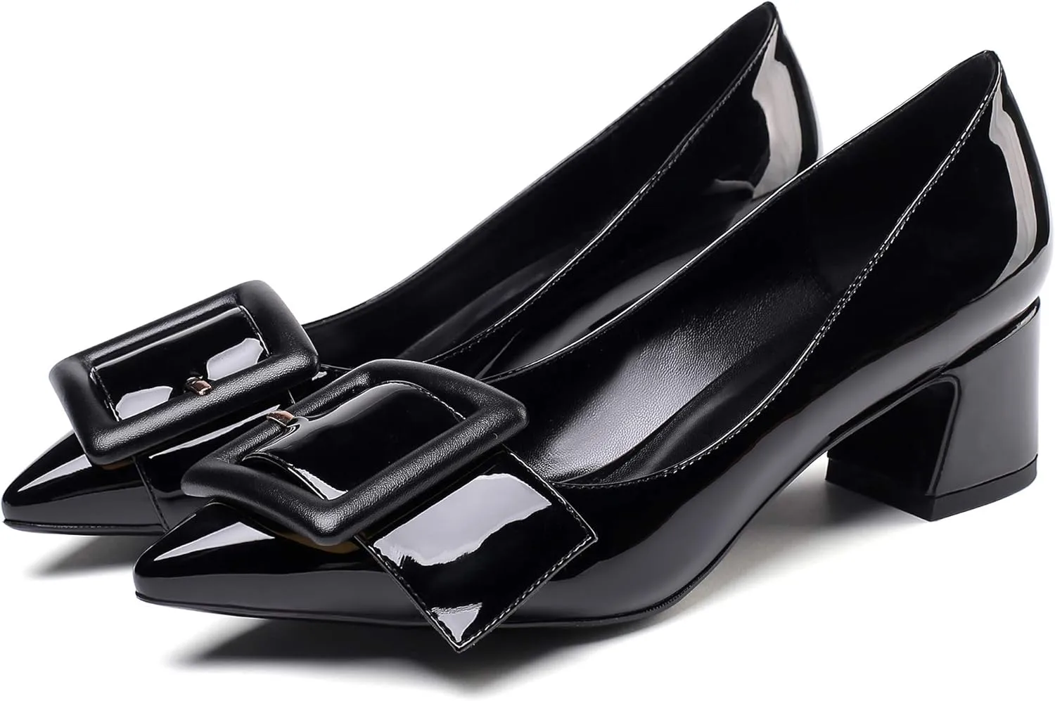 YODEKS Women's Low Block Heels Chunky Heels Slip On Pumps Closed Pointed Toe 2 Inch Dress Bow Loafer Shoes for Wedding Office