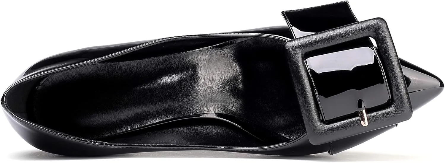 YODEKS Women's Low Block Heels Chunky Heels Slip On Pumps Closed Pointed Toe 2 Inch Dress Bow Loafer Shoes for Wedding Office