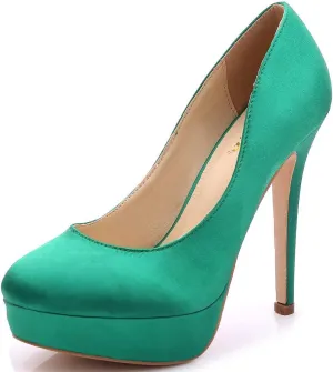 YooPrettyz Women Round Toe Wedding Pumps Platform Satin Stiletto Slip On Evening Heels