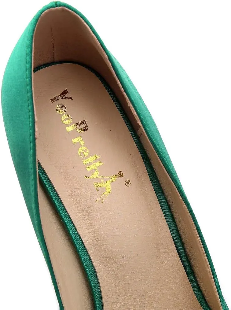 YooPrettyz Women Round Toe Wedding Pumps Platform Satin Stiletto Slip On Evening Heels