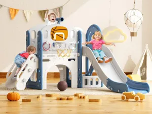 YUFU 9 in 1 Toddler Slide, Kids Slide for Toddlers Age 1-3, Toddler Playset with Basketball Hoop and Ball, Toddlers Outdoor Indoor Playground (Blue Gray)