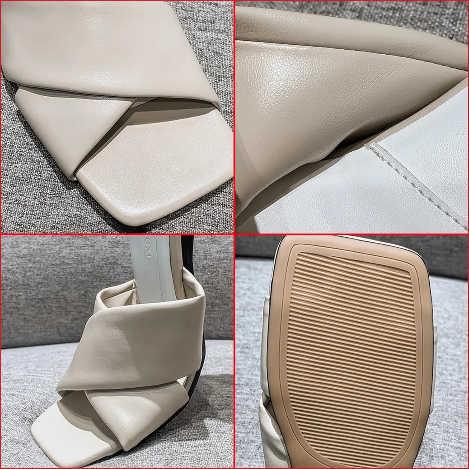 Zeberfi Women's Leather Cross Strap Flat Slide Sandals Fashion Open Square Toe Soft Comfortable Slip On Beach Shoes Summer Breathable Casual Sandals